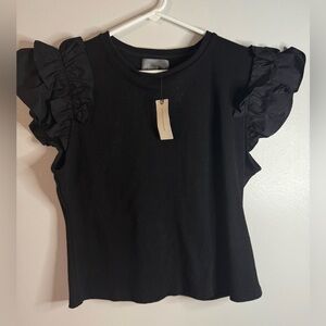 Anthropologie Black Ruffle Sleeve Blouse
